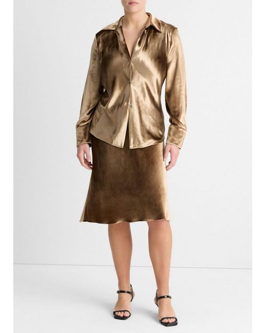 Vince Natural Velvet Short Slip Skirt, Gold Shadow, Size 1xl