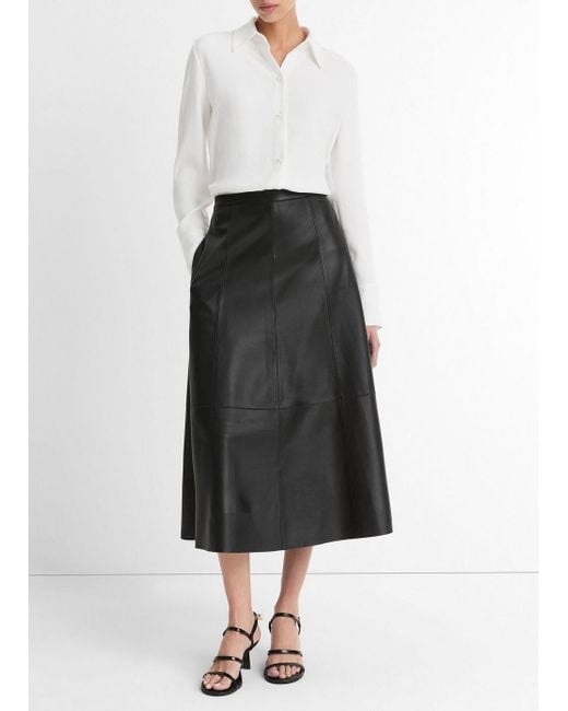 Vince White Mid-Rise Flared Leather Skirt