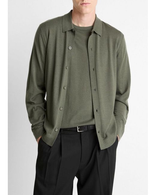 Vince Green Featherweight Merino Wool-Cashmere Sweater Shirt for men