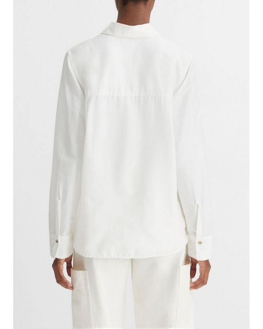 Vince Cotton-silk Utility Long-sleeve Shirt, White, Size M