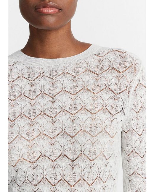 Vince Fine Lace Cotton Three-quarter-sleeve Sweater, Optic White, Size Xxs