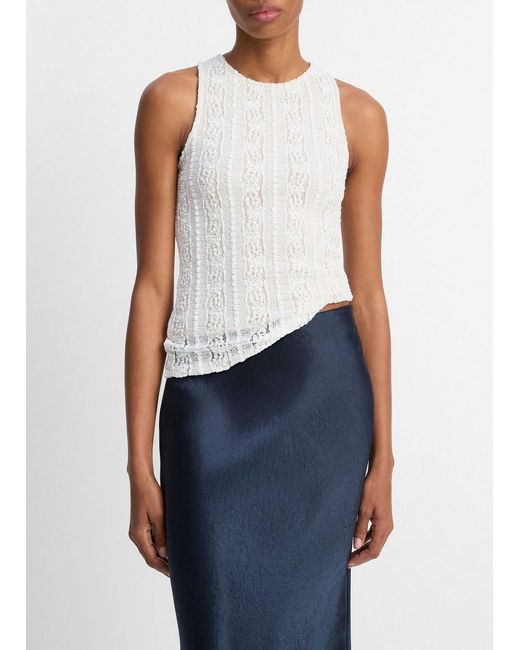 Vince Blue Smocked Lace Shell