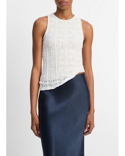 Vince Blue Smocked Lace Shell
