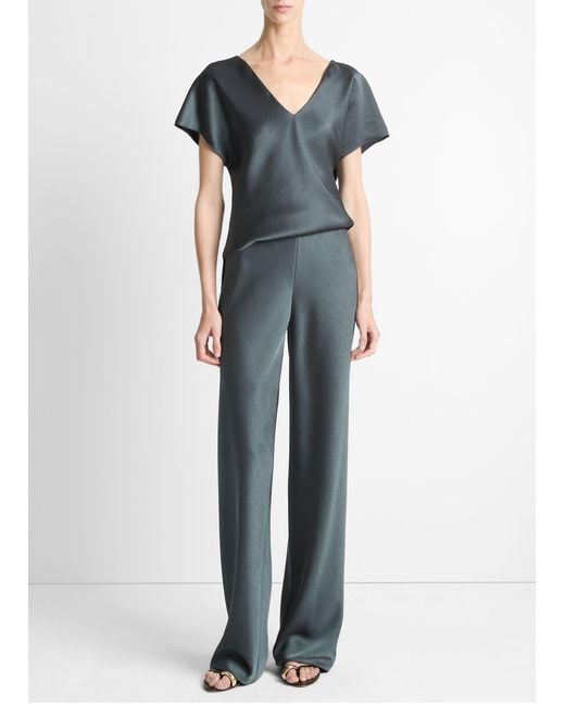 Vince Blue Colette High-Rise Fluid Satin Bias Pant