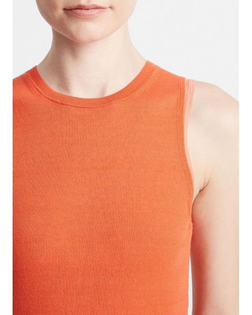 Vince Orange Double-layer Knit Shell, Coral Combo, Size Xl
