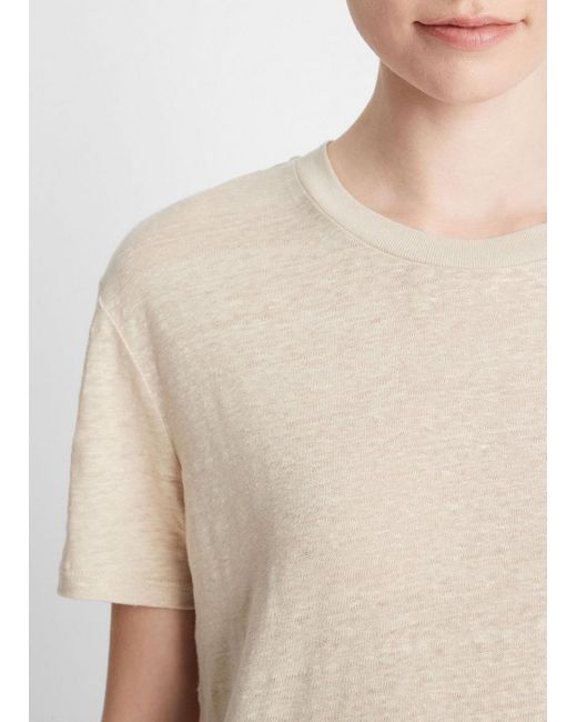 Vince Natural Linen Drop-shoulder Crew Neck T-shirt, White Oak, Size S