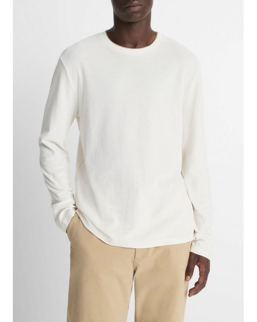 Vince White Micro-Waffle Pima Cotton Double-Collar Long-Sleeve T-Shirt for men