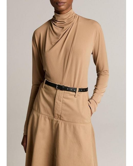 Vince Natural Draped-Neck Long-Sleeve Top