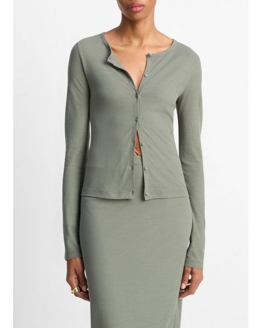 Vince Gray Cotton Crepe Jersey Cardigan