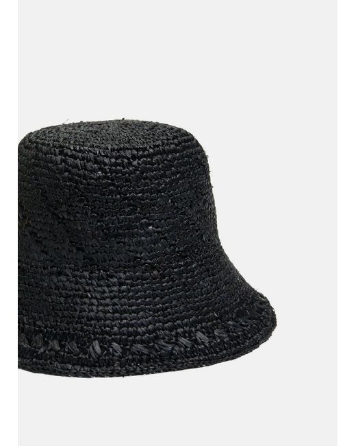 Vince Straw Bucket Hat, Black, Size S/m
