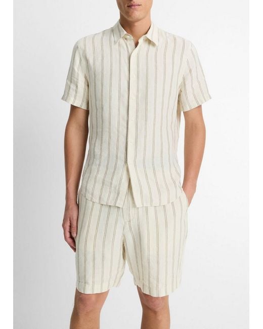 Vince Natural Mesa Stripe Hemp Short-Sleeve Shirt for men