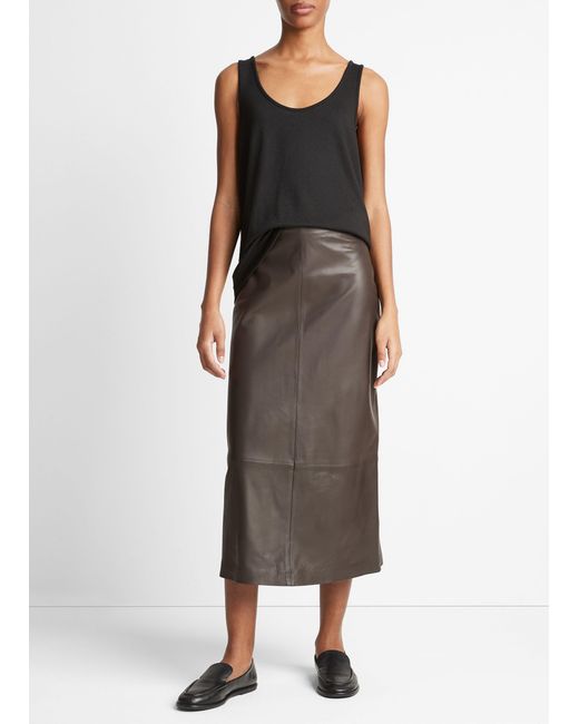 Vince Natural Leather Straight Skirt, Brown, Size 4