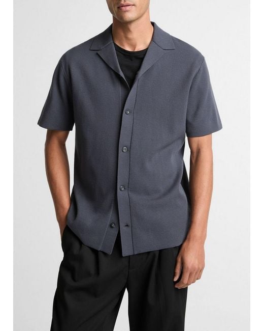 Vince Gray Milano Knit Cabana Short Sleeve Button-Up Shirt for men