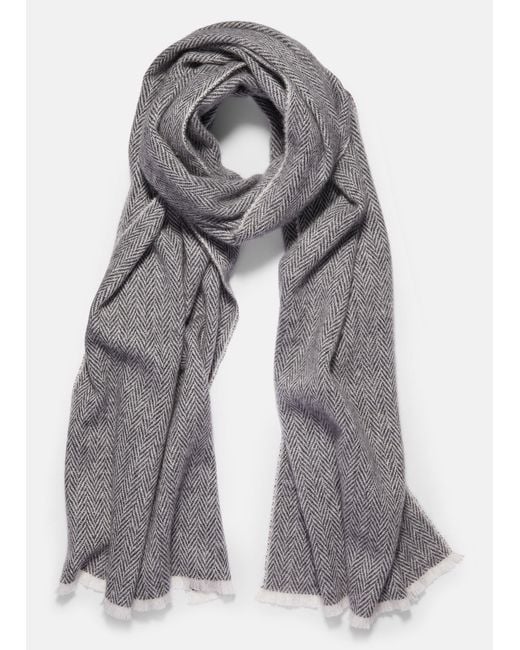 Vince Gray Herringbone Cashmere Scarf, Multicolor for men