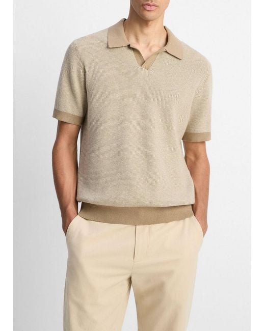Vince Natural Colorblocked Feed-Stripe Cotton-Cashmere Johnny-Collar Sweater for men