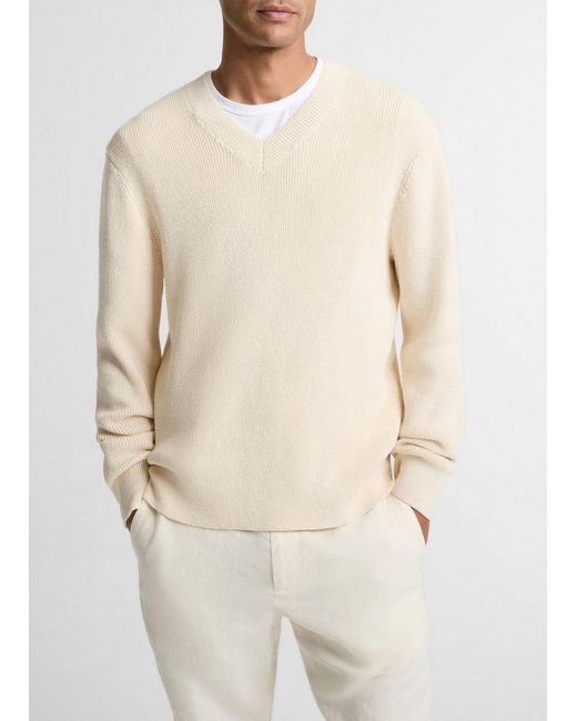 Vince Natural Ribbed Italian Cotton-Blend V-Neck Sweater for men