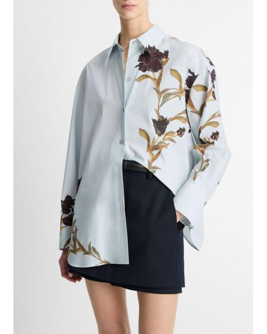Vince Blue Placed Iris Cotton Button-Front Shirt