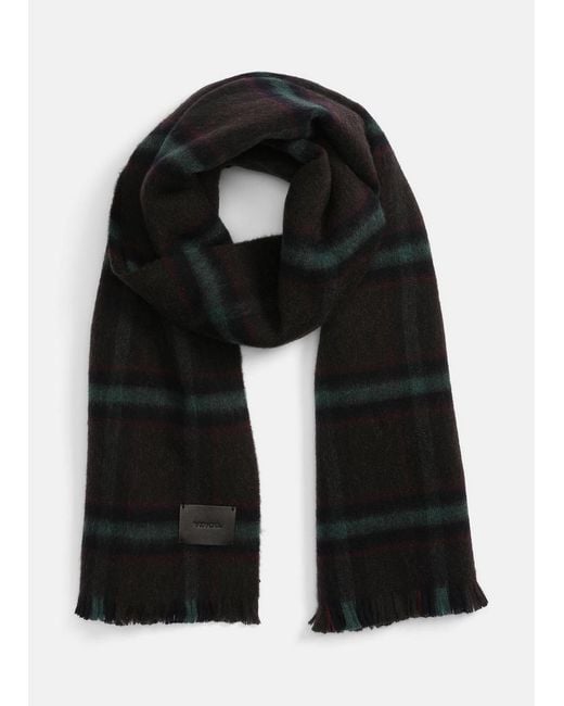 Vince Black Brushed Holme Plaid Wool Scarf for men