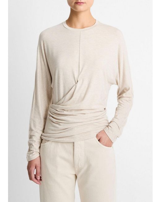 Vince Natural Fixed-Drape Long-Sleeve T-Shirt