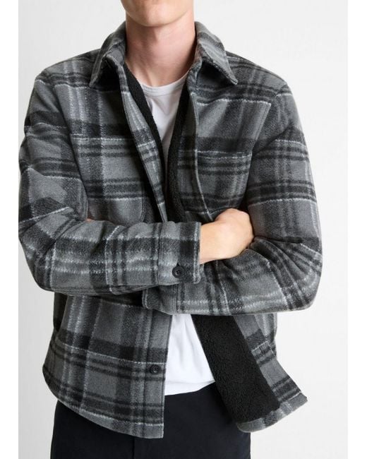 Vince Gray Sherpa-Lined Plaid Shirt Jacket for men