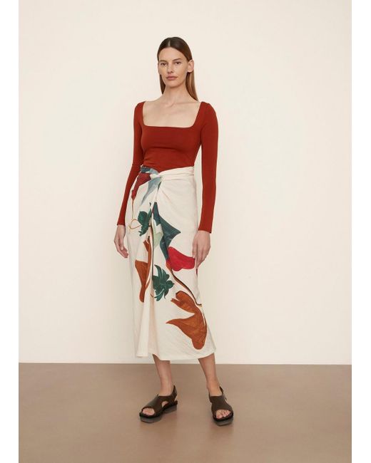 Vince White Abstract Painted Draped Knot Skirt