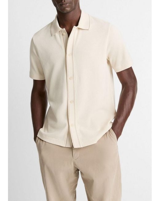 Vince Natural Jacquard-Knit Cotton Short-Sleeve Button-Front Shirt for men