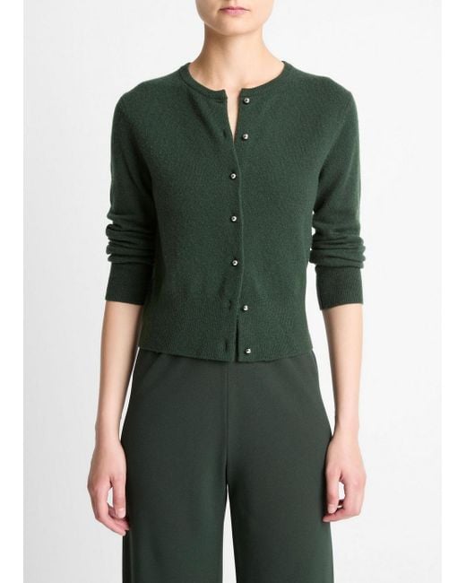 Vince Green Metal-Button Wool & Cashmere-Blend Cardigan