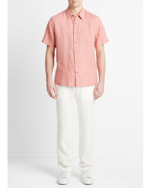 Vince Pink Linen Short-sleeve Shirt, Dusk, Size Xxl for men