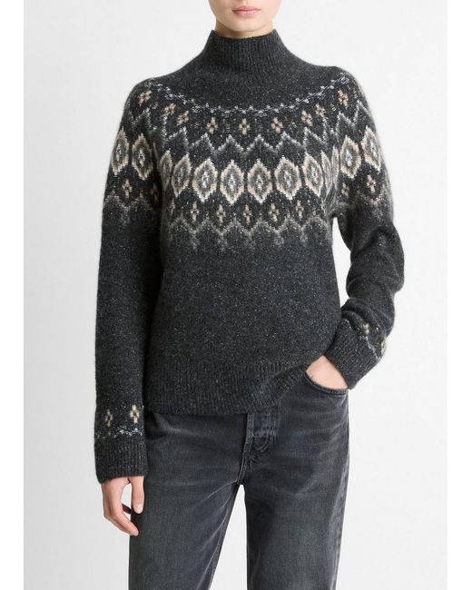 Vince Gray Fair Isle Donegal Cashmere Turtleneck Sweater