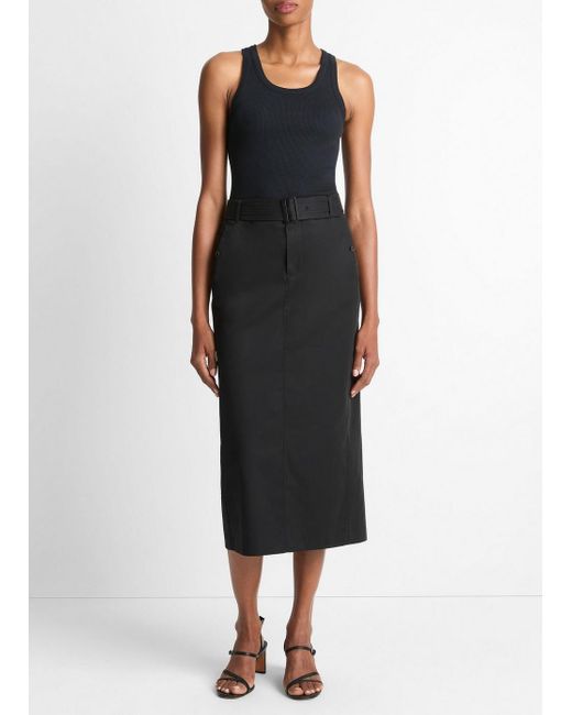 Vince Black Cotton Trench Pencil Skirt