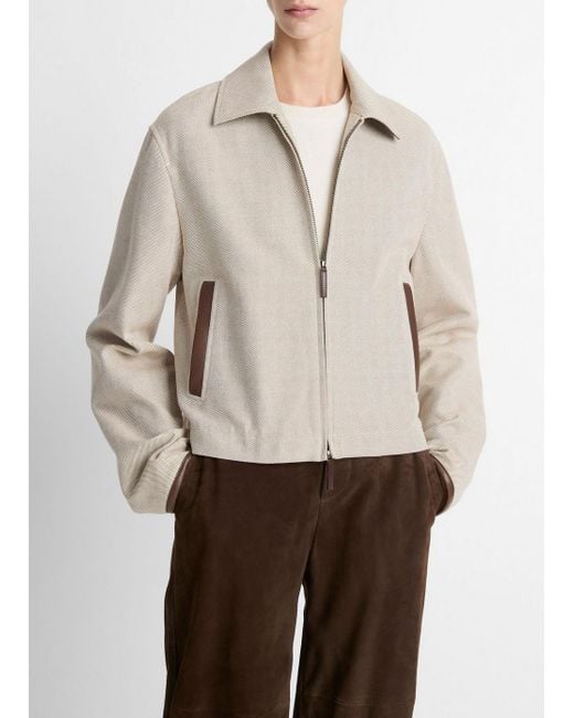 Vince Natural Faux-Leather-Trim Cotton Cropped Jacket