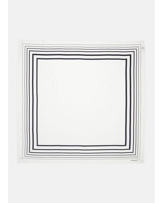 Vince Geo-striped Cotton-silk Square Scarf, Optic White/black