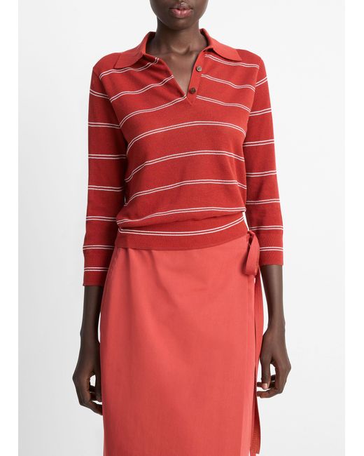 Vince Red Striped Italian Cotton Piqué Polo Shirt