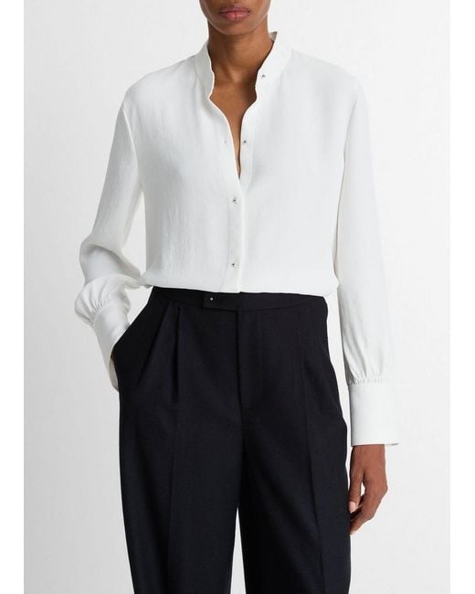 Vince White Metal-Button Crepe Shirt