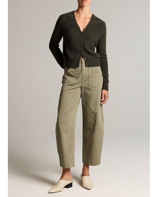 Vince Green Washed Cotton Twill Mid-Rise Utility Pant