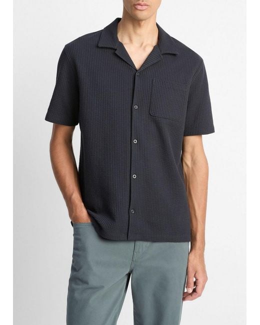 Vince Black Seersucker-Knit Cotton Cabana Shirt for men