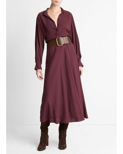 Vince Red Crepe Collar-Stand Shirt Dress