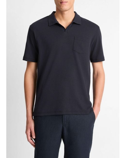 Vince Blue Cotton-Blend Johnny-Collar Polo Shirt for men
