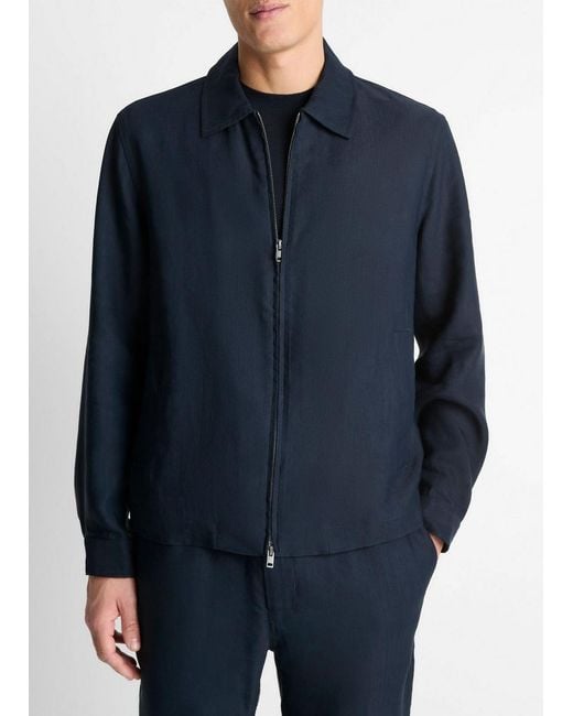 Vince Blue Two-Way Zip Bomber Jacket for men