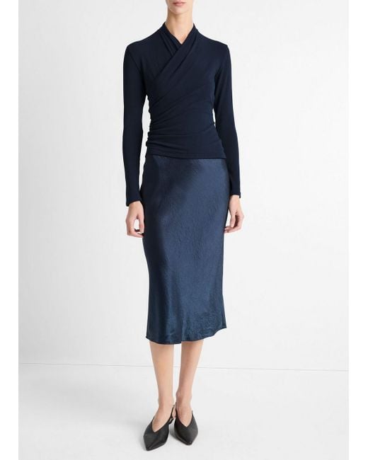 Vince Blue Fixed Wrap Long-Sleeve Top