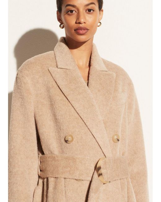 Vince Wool Belted Peak Lapel Coat in 