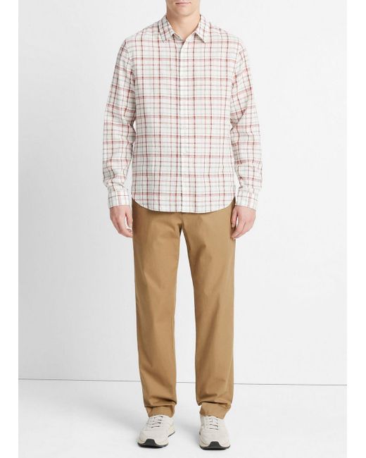 Vince White Oakmont Plaid Long-sleeve Shirt, Alabaster/dried Cactus, Size M for men