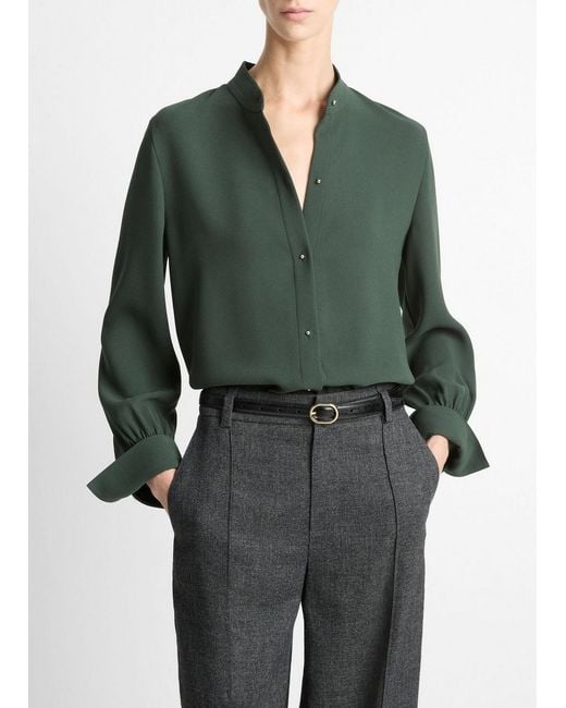 Vince Green Metal-Button Crepe Shirt