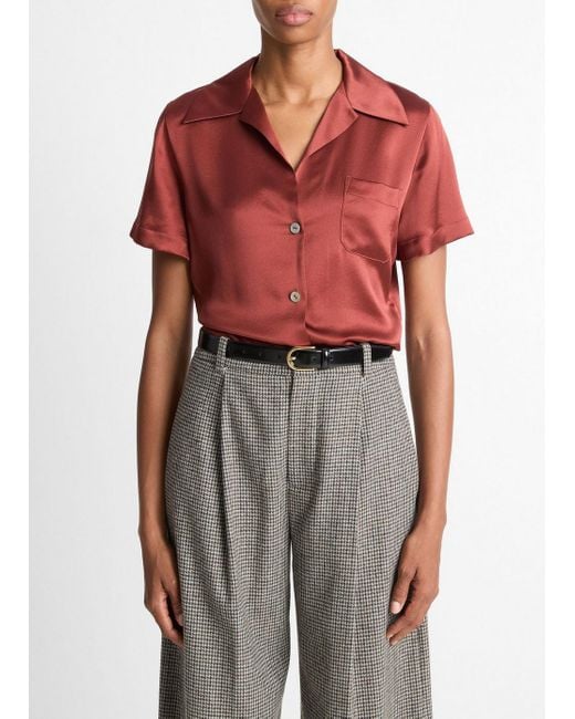 Vince Red Silk Short-Sleeve Button-Front Shirt