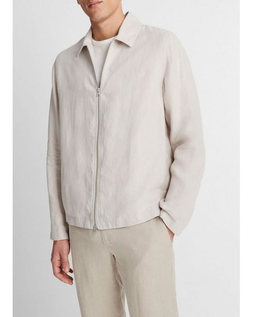 Vince White Hemp Zip-up Jacket, Soft Clay, Size L for men