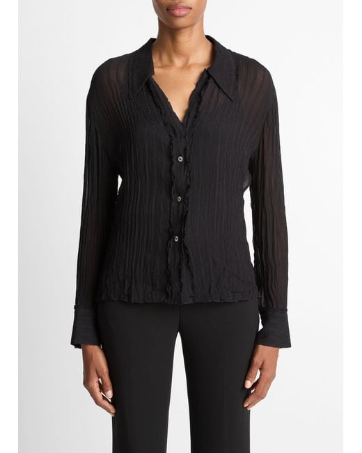 Vince Black Crushed Stripe Button-Front Shirt