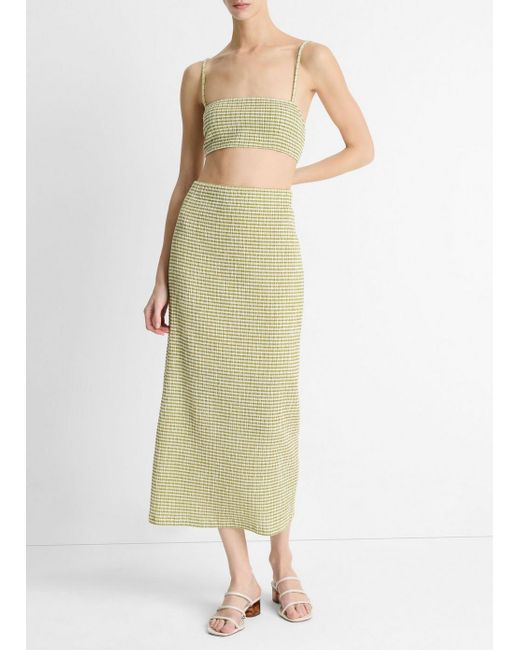 Vince Multicolor Checked Smocked Midi Skirt