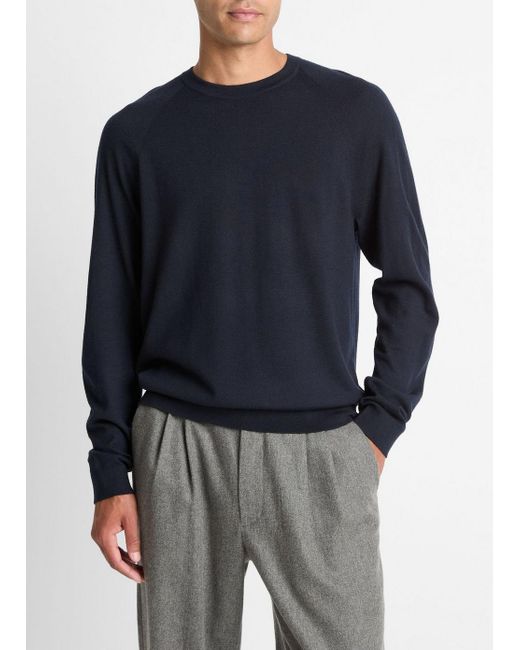 Vince Blue Featherweight Wool-Cashmere Crew Neck Sweater for men