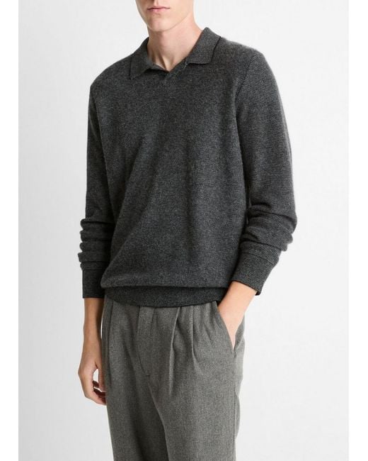 Vince Gray Feed Stripe Plush Cashmere Johnny-Collar Sweater for men
