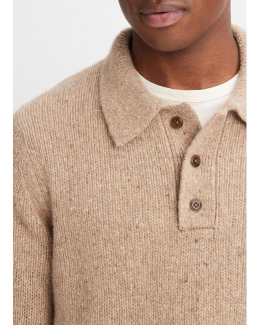 Vince Natural Plush Cashmere Donegal Polo, Brown, Size Xs for men